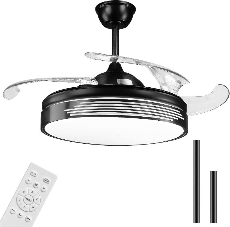 Photo 1 of 42" Ceiling Fans with Lights and Remote Control,Retractable Ceiling Fan,Quiet DC Motor, Reversible Blades, Modern Style Farmhouse Ceiling Fan, for Bedroom, Living Room,Black
