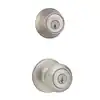 Photo 1 of Cove Satin Nickel Keyed Entry Door Knob and Single Cylinder Deadbolt Combo Pack featuring SmartKey and Microban