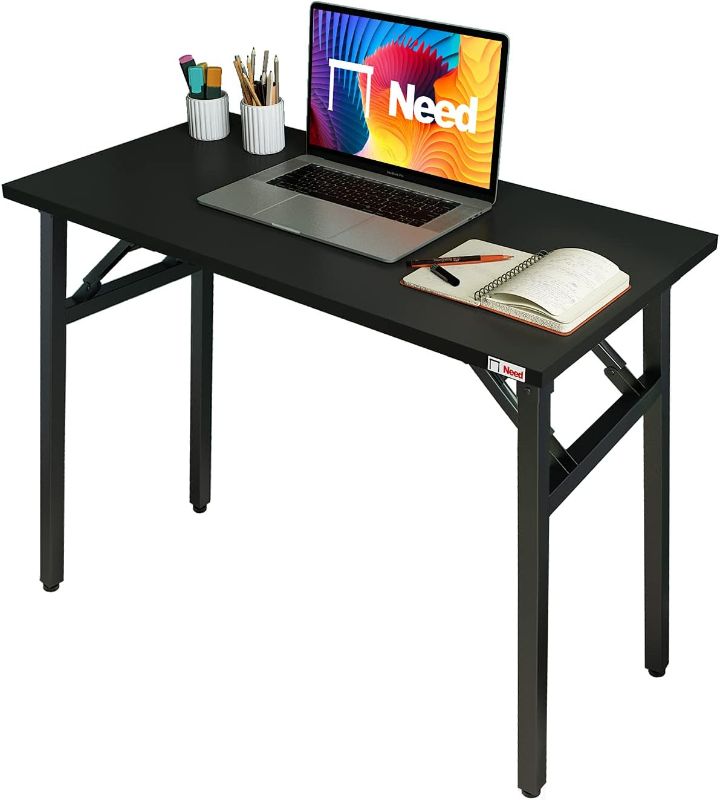 Photo 1 of Small chip on the edges---Need Folding Desk - 31 1/2" No Assembly Foldable Small Computer Table,Sturdy and Heavy Duty Writing Desk for Small Spaces, Black&Black Frame