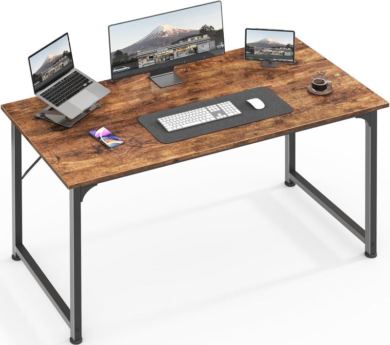 Photo 1 of Computer Desk, 40 Inch Office Desk, Gaming Desk with Storage, Writing Desk Work Desk for Home Office, Study, Modern Simple Desk, Large Legroom, Metal Frame, Rustic Brown