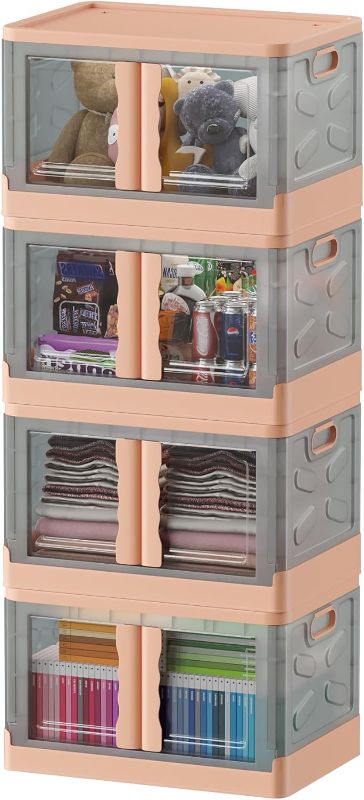 Photo 1 of Storage Boxes with Lids, 21.13 Gallon/Piece Folding Closet Organizers and Storage, Dorm Essentials, Stackable Storage Boxes, Cube Storage Organizer, Classroom Organization(4 Pack)