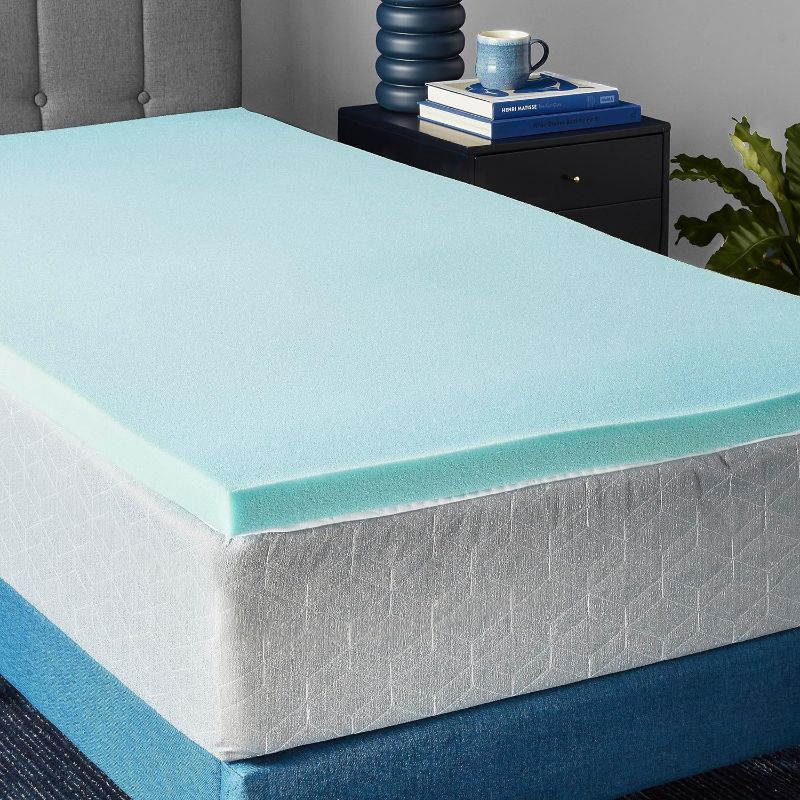 Photo 1 of Amazon Basics Cooling Gel-Infused Memory Foam Mattress Topper, CertiPUR-US Certified, 2 Inches, Twin, Blue