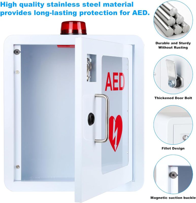 Photo 1 of AED Cabinet Wall-Mounted AED defibrillator Storage Cabinet, Stainless Steel Material with Alarm and Two Keys, Fits All Brands of AED Defibrillators?14.2 * 7.9 * 15.8 lnch