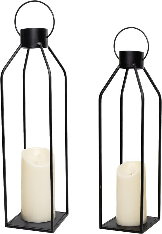 Photo 1 of HPC DECOR 22'' 19'' Lanterns Decorative w/ Flickering Timer Candles- Large Tall Black Metal Candle Lanterns Set of 2- Modern Farmhouse Lanterns Decor for Indoor,Outdoor,Tabletop,Porch (No Glass)