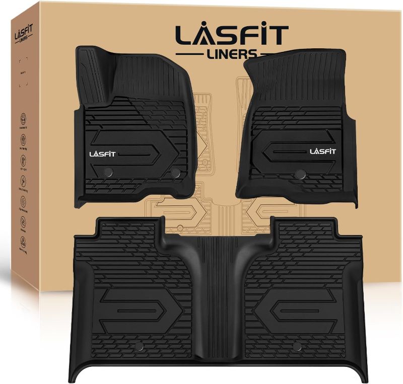 Photo 1 of LASFIT Floor Mats Fit for Chevy Silverado/for GMC Sierra 1500 2019-2024 Crew Cab, for Chevrolet Silverado/Sierra 2500 HD/3500 HD 2020-2024 Crew Cab, Rear Row with Factory Carpeted Storage
