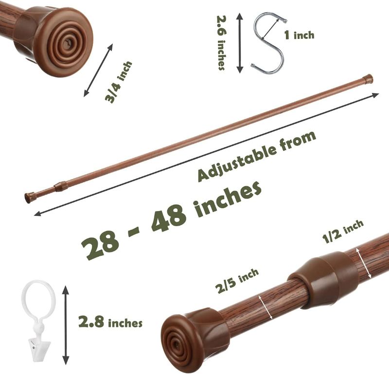 Photo 1 of Tension Rod for Windows 28 to 48 Inch Spring Tension Rod Adjustable Metal No Drill Curtain Rod for Windows, Shower, Door, Kitchen (WoodGrain)