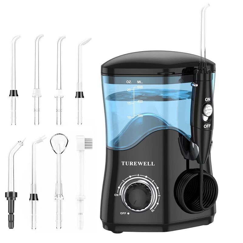 Photo 1 of TUREWELL Water Dental Flosser for Teeth/Braces, Water Teeth Cleaner 8 Jet Tips and 10 Pressure Levels, 600ML Large Water Tank Oral Irrigator for Family(Black)
