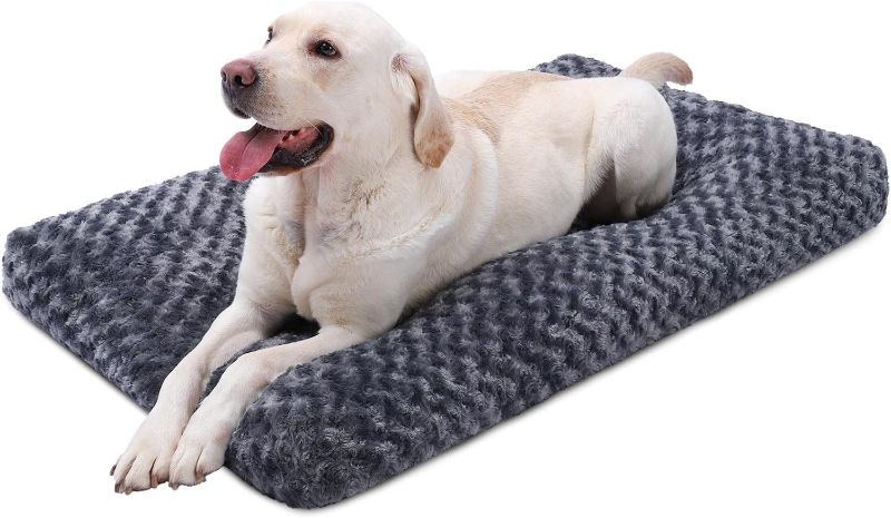 Photo 1 of KSIIA Washable Dog Bed Deluxe Plush Dog Crate Beds Fulffy Comfy Kennel Pad Anti-Slip Pet Sleeping Mat for Large, Jumbo, Medium, Small Dogs Breeds, 41" x 27", Dark Grey
