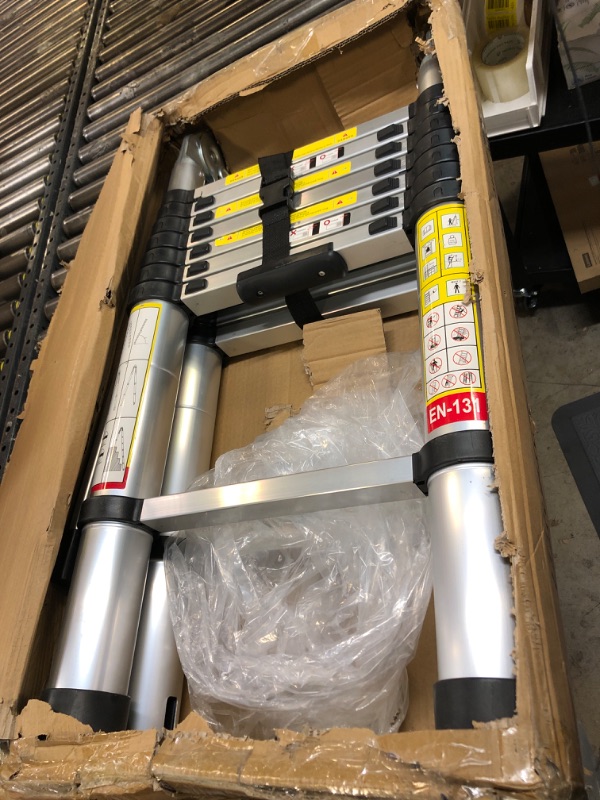 Photo 1 of BOWEITI Telescoping Extension Ladder, 16.5FT Telescoping A Frame Ladder with Balance Bar and Movable Wheel,Household Use Folding Ladder,Multi-Purpose Collapsible Ladder for Outdoor Work 16.5FT?A Frame?