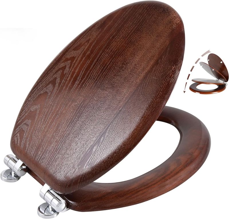 Photo 1 of Angel Shield Elongated Wood Toilet Seat with Quiet Close,Easy Clean,Quick-Release Hinges(Elongated,Dark Walnut)