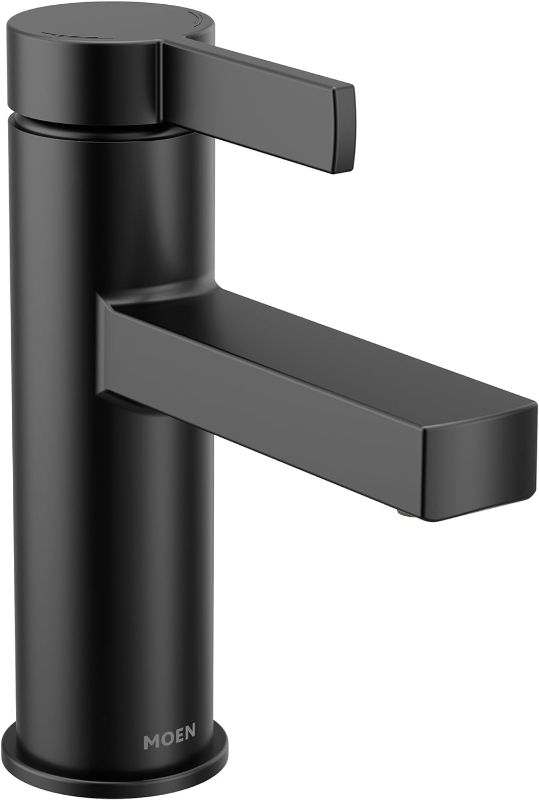 Photo 1 of Moen Beric Matte Black Modern One-Handle Single Hole Bathroom Faucet with Drain Assembly and Optional Deckplate for Your Bath Sink, 84774BL