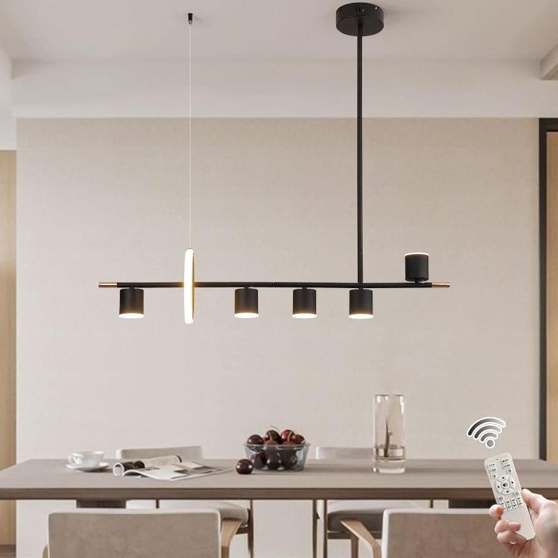 Photo 1 of Siittoo Modern Black Pendant Light, LED Dimmable Hanging Pendant Light Fixture with Spotlights, 40'' Modern LED Chandelier Kitchen Island Light for Table Dining Room Bar (40W, 6-Light, Matte Black)
