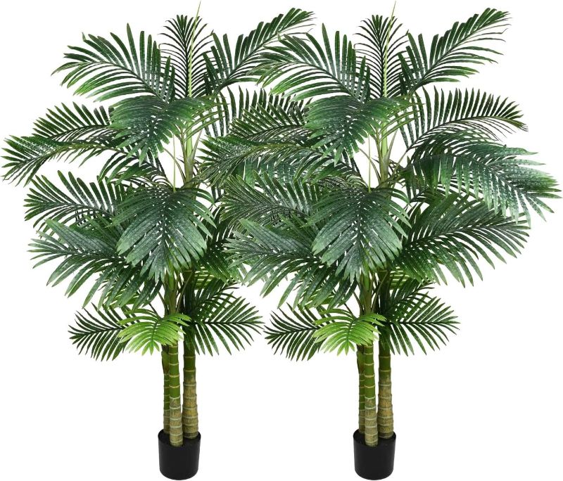 Photo 1 of 2 Pack Artificial Areca Palm Tree Plant, 6 Feet Fake Palm Tree for Indoor Outdoor Modern Decoration Faux Dypsis Lutescens Plants in Pot for Home Office Decor