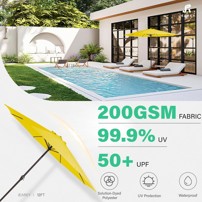 Photo 1 of Patio Umbrellas Outdoor Large Market Umbrella With Crank Lift System 8 Sturdy Ribs UV Protection Waterproof Sunproof, Yellow