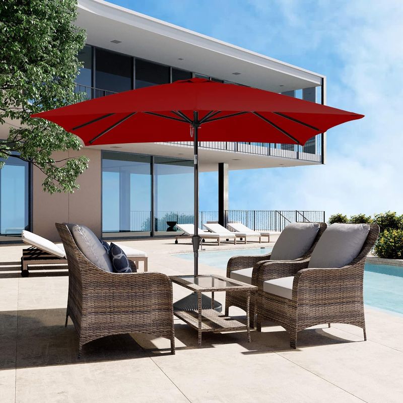Photo 1 of Rectangular Patio Umbrellas Outdoor Large Market Umbrella With Push Button Tilt and Crank Lift System 6 Sturdy Ribs UV Protection Waterproof Sunproof, Red