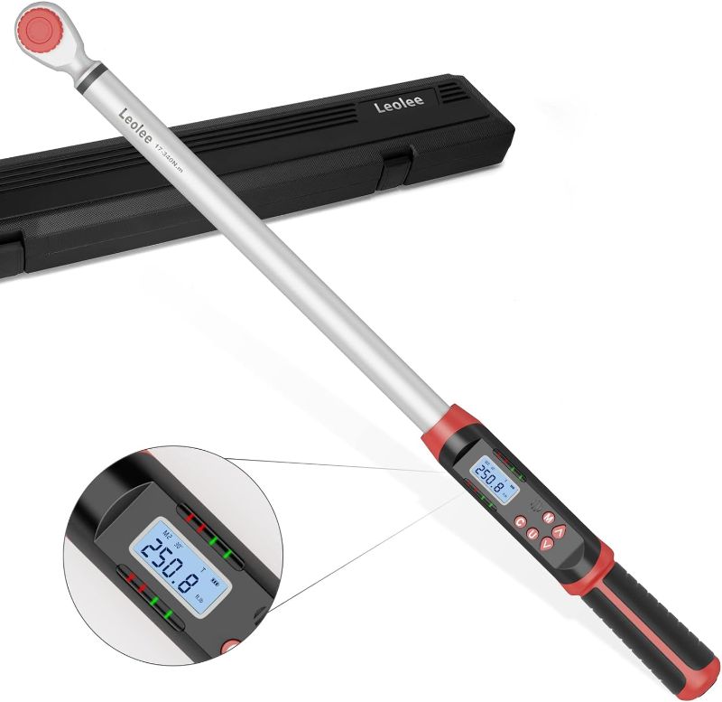 Photo 1 of 1/2-Inch Drive Digital Torque Wrench with Angle, 12.5-250.8 ft-lb/17-340 Nm, Electronic Torque Wrench with Preset Value, Data Storage, Buzzer, LED Flash Notification for Motorcycle, Car