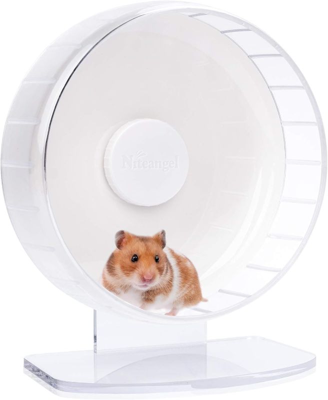 Photo 1 of Niteangel Super-Silent Hamster Exercise Wheels: - Quiet Spinner Hamster Running Wheels with Adjustable Stand for Hamsters Gerbils Mice Or Other Small Animals (M, White)