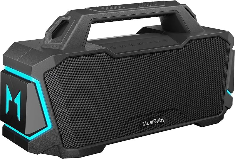 Photo 1 of Bluetooth Speaker,MusiBaby Speakers Bluetooth Wireless,Waterproof,Portable Bluetooth Speaker with 80W Booming Sound,20H Play,IPX6,DSP,Dual Pairing,Bluetooth 5.3,Outdoor Speaker for Camping,Beach,Gifts