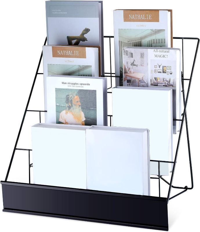 Photo 1 of Book Display Rack 4-tiered Book Display Stand 18" Book Signing Wire Rack Tabletop Cd Display Countertop Comic Book Magazine Rack for Library Classroom Picture Literature Brochure(Black)