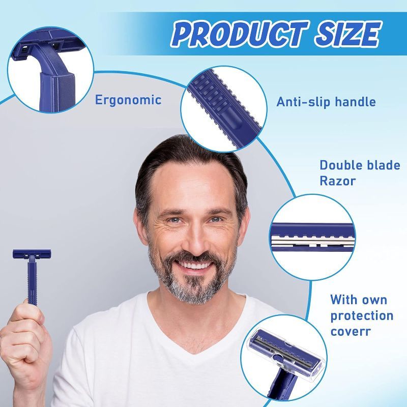 Photo 1 of 10pcs---Twin Blade Razors for Men Stainless Steel Men Razors Disposable Plastic Men Shaving Razors Multipurpose Portable Shave Razor Manual Men's Disposable Razors for Bathing Hotel Trave