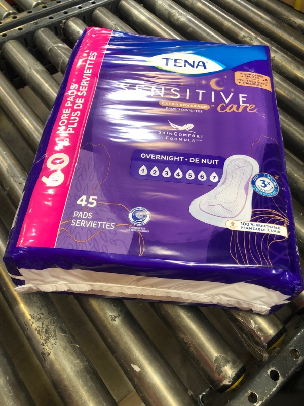 Photo 1 of TENA Incontinence Pads, Bladder Control & Postpartum for Women, Overnight Absorbency, Extra Coverage, Intimates -45ct