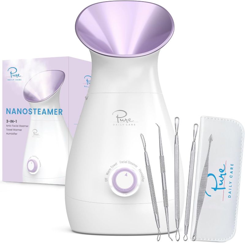 Photo 1 of NanoSteamer Large 3-in-1 Nano Ionic Facial Steamer with Precise Temp Control - Humidifier - Unclogs Pores - Blackheads - Spa Quality - Bonus 5 Piece Stainless Steel Skin Kit (Lilac)