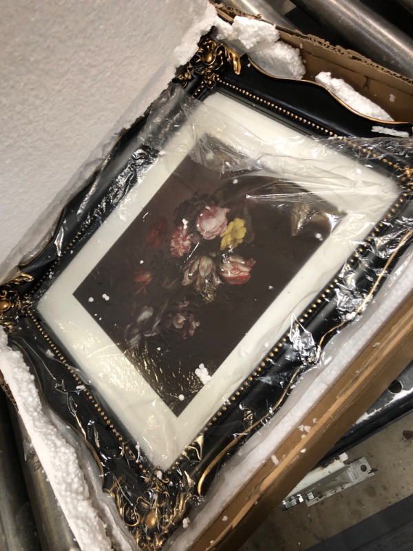 Photo 2 of 11X14inch frame with 8x10 white mat Vintage Picture Frame with Embossed Flower Design, Black Ornate for or8x10 Pictures White Mat, Hand-Crafted Resin Antique Frames Tabletop & Wall Hanging, Home Decor 