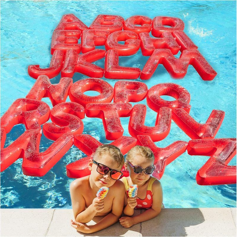 Photo 1 of 26 Pool Floats (A to Z Letter Set, 20" Red) Create Custom Messages for Adult & Kids Pool Party Decorations, Fun Party Supplies and Unique Gift Idea
