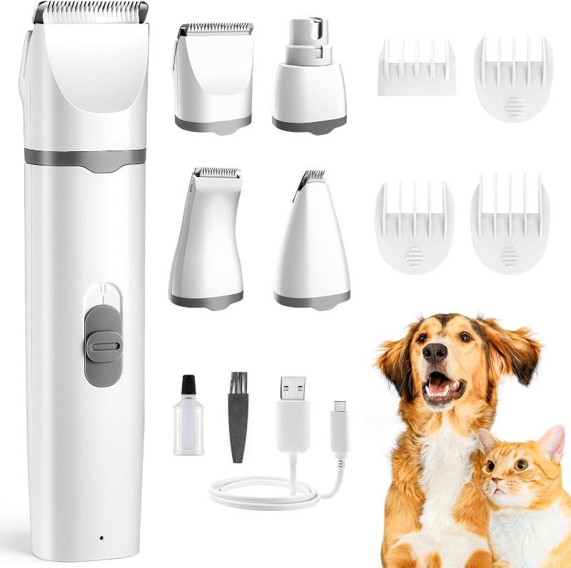 Dogs Hair Clippers Grooming Kit with Nail Grinder, 4 in 1 Cordless ...