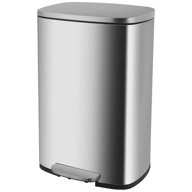 Photo 1 of 13.2 Gallon(50L) Trash Can, Fingerprint Proof Stainless Steel Kitchen Garbage Can with Removable Inner Bucket and Hinged Lids, Pedal Rubbish Bin for Home Office
