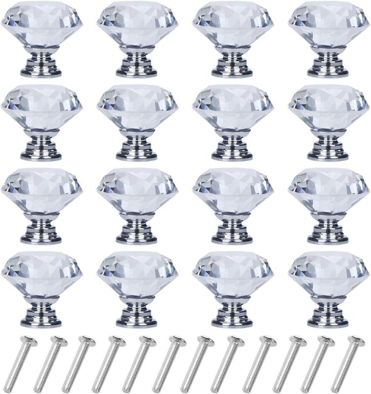 Photo 1 of 16 Pack Drawer Knobs Diamond Shaped Crystal Glass 30mm Cabinet Knobs Pull Handles (Silver)
