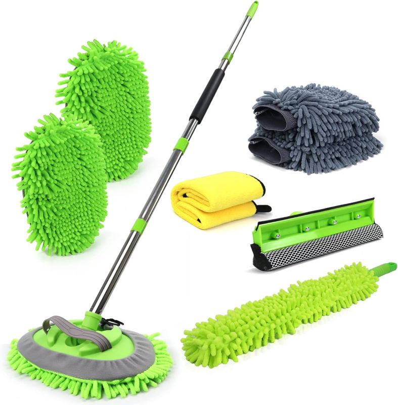 Photo 1 of 62'' Car Wash Brush with Long Handle Car Wash Mop Mitt Chenille Car Cleaning kits Windshield Window Squeegee Car Duster Microfiber Towel Gloves for Cars RV SUV Truck 11PCS
