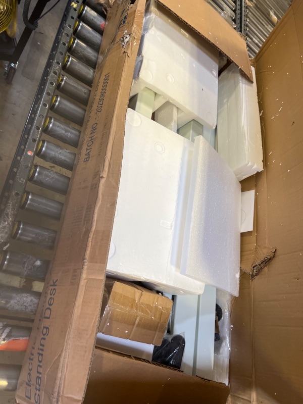 Photo 2 of L-Shaped Electric Height Adjustable Standing Desk 59 Inches, Stand Up Rising Table for Home Office with Splice Board, White Frame and Oak Top