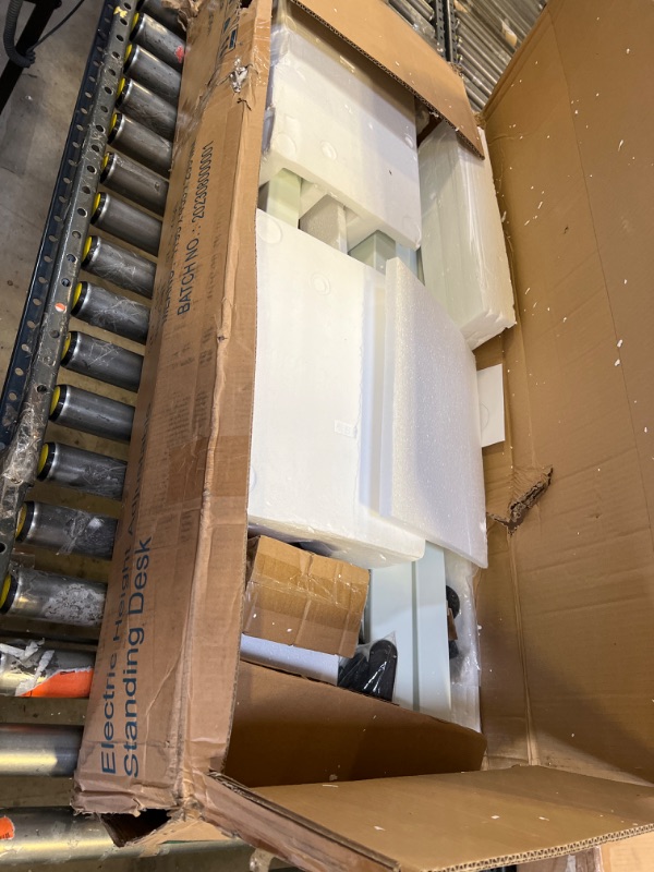 Photo 3 of L-Shaped Electric Height Adjustable Standing Desk 59 Inches, Stand Up Rising Table for Home Office with Splice Board, White Frame and Oak Top