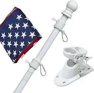 Photo 1 of "Flag Pole Kit with 3x5 American Flag - Includes 5ft Heavy Duty Tangle Free Flagpole,Embroidered 3X5 US Flag,Aluminum Mount Holder Bracket,Metal Flagpoles for Outside House,Porch,Outdoor - White