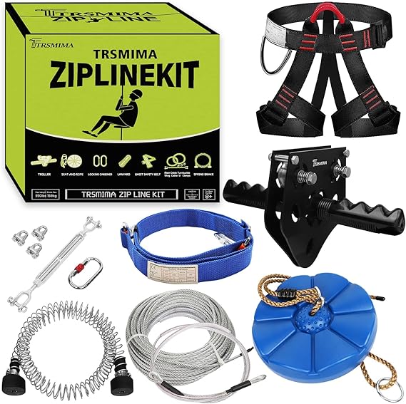 Photo 1 of 100 ft /120 ft /150 ft/180ft Zip Line Kit for Kids and Adult Up to 380 lb - Updated Removable Design Trolley and Thickened Seat, Rust Proof W/Safety Harness - Zipline Kits for Backyard