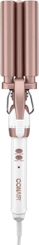 Photo 1 of 
Conair Double Ceramic 3 Barrel Curling Iron, Hair Waver, Create Beachy Waves, Long-Lasting Natural Tight Waves for all Hair Lengths, White / Rose Gold
