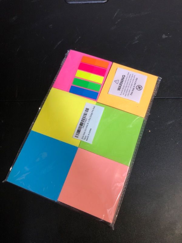 Photo 2 of (6 Pack) Sticky Notes 3x3 in Bright Colored Super Self Sticky Pads - 100 Sheets/Pad - Easy to Post for School, Office Supplies, Desk Accessories