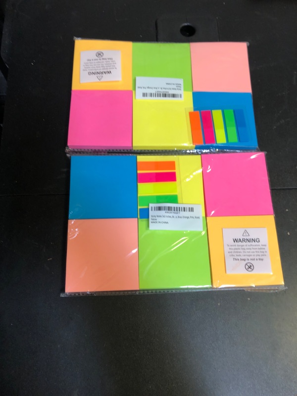 Photo 3 of (6 Pack) Sticky Notes 3x3 in Bright Colored Super Self Sticky Pads - 100 Sheets/Pad - Easy to Post for School, Office Supplies, Desk Accessories 2 PACK 