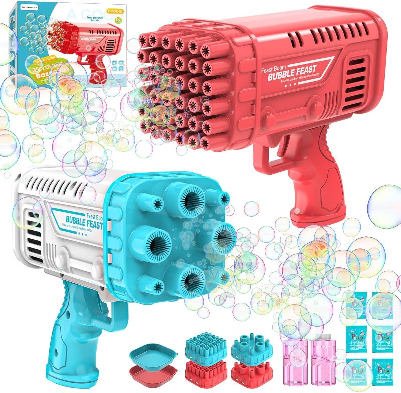 Photo 1 of 2-Pack Bubble Machine Gun, 36 Holes Bazooka Gun Toy Blaster for Toddlers 3+ & Kids, Bubbles Blower Toys with Solution Outdoor, Party, Birthday, Wedding, Easter (Red Blue)
