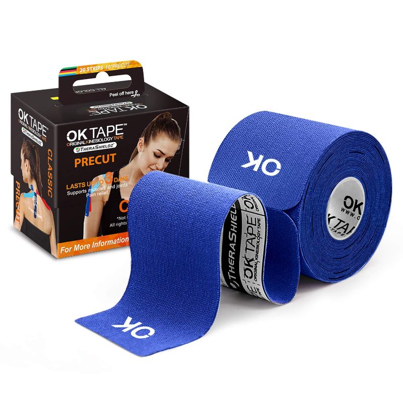 Photo 2 of OK TAPE Kinesiology Tape 10 inches Precut, 20 Strips, Cotton Elastic Athletic Tape Latex Free, 2inch x 16ft, Navy Blue