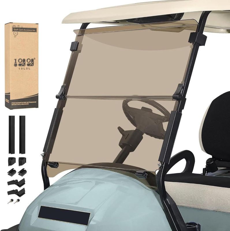 Photo 1 of 10L0L Golf Cart Windshield for Club Car Precedent Gas or Electric(04-Up), Clear/Tinted Fold Down Windshield Anti-UV Impact Resistant - 37.5"W X 33.6"H
