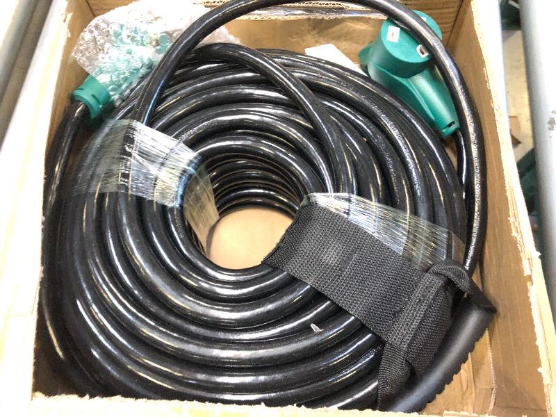 Photo 2 of 100 FT 30 Amp RV Extension Cord Outdoor with Grip Handle, Flexible Heavy Duty 10/3 Gauge STW RV Power Cord Waterproof with Cord Organizer, NEMA TT-30P to TT-30R, Black-Green, ETL Listed 100FT-30A