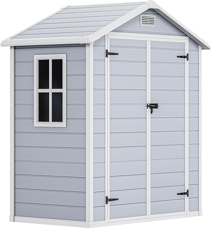 Photo 1 of DWVO 6.2x3.4ft Resin Storage Shed with Reinforced Floor -Outdoor Storage Shed with Lockable  Door , Window and Vents Waterproof Plastic Too, Storage for Garden