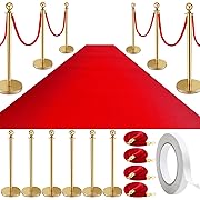 Photo 1 of 12 Pcs Stanchion Posts Queue Crowd Control Stanchion Velvet Ropes Carpet Set, 6 Pcs 38 Inch Stanchion Post Sand Injection Hollow Base 4 Pcs Rope 1Pc 2.6 x 26ft Carpet for Party Museum (Gold)