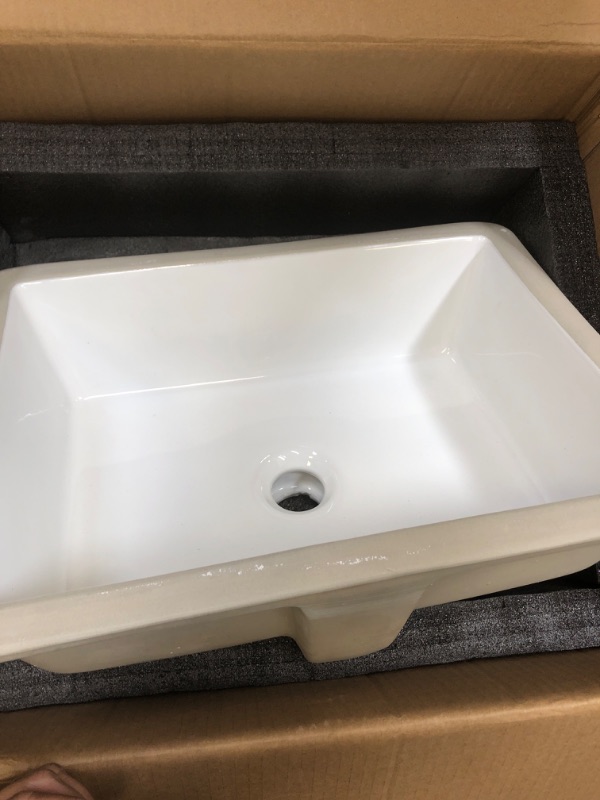 Photo 2 of 18 Inch White Rectangle Vessel Sink for Bathrooms 18.3" x 13.78" Small Undermount Bathroom Sink Ceramic Porcelain Under Counter Basin Sink with Overflow 465mm x 350mm Lavamanos Para Baños 18.3"(L) x 13.78"(W)