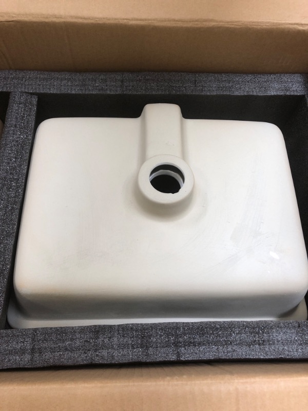 Photo 3 of 18 Inch White Rectangle Vessel Sink for Bathrooms 18.3" x 13.78" Small Undermount Bathroom Sink Ceramic Porcelain Under Counter Basin Sink with Overflow 465mm x 350mm Lavamanos Para Baños 18.3"(L) x 13.78"(W)