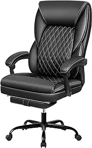 Photo 1 of Executive Office Chair, Big and Tall Office Chair with Foot Rest Reclining Leather Chair, High Back Ergonomic Home Office Desk Chair(BLACK) SDA003