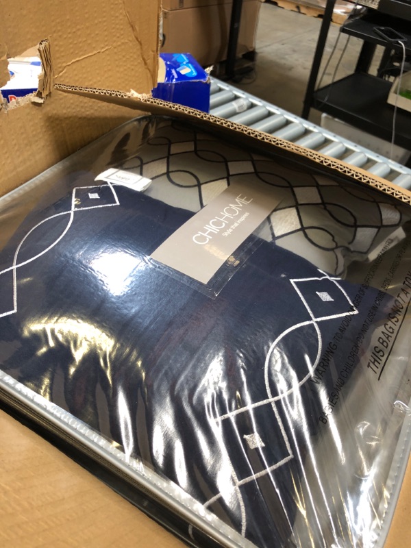 Photo 1 of Chic Home Katrin Piece Comforter Color Block Geometric Embroidered Bag Bedding-Sheet Set Pillowcases Window Treatments Decorative Pillows Shams Included, Queen, Navy Queen Navy