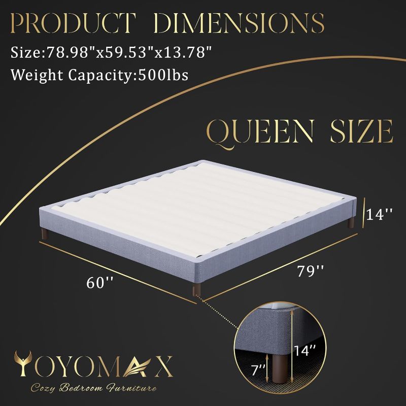 Photo 1 of yoyomax Queen Size Bed Frame, Classic Wood Platform Slats Support/Mattress Foundation/Tool-Free Assembly Within 10 Mins/No Box Spring Needed, Elegant Gray